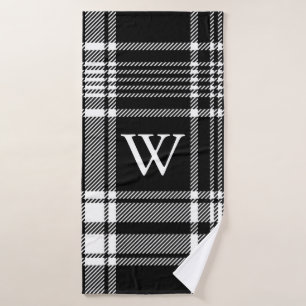 Black and White Tartan Plaid Bath Towel Set