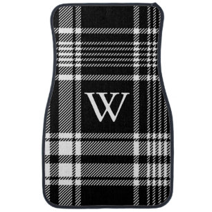 Black and White Tartan Plaid Car Floor Mat