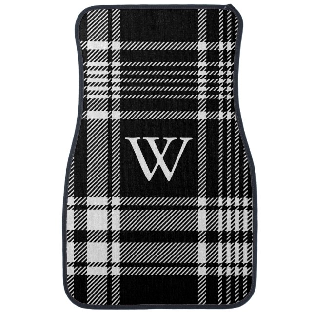 Black and White Tartan Plaid Car Floor Mat (Front)