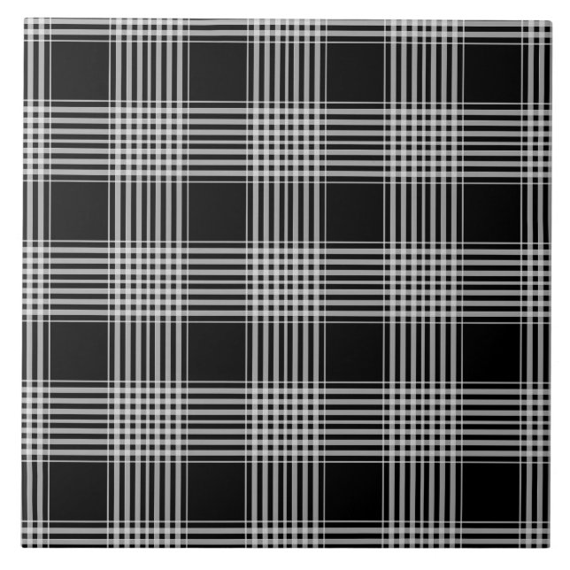 Black and White tartan plaid Ceramic Tile (Front)