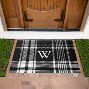Black and White Tartan Plaid Doormat