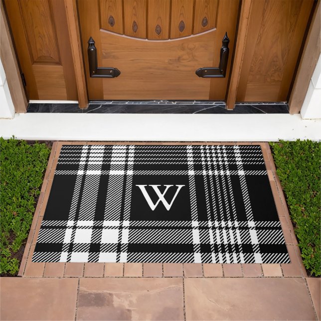 Black and White Tartan Plaid Doormat (Outdoor)