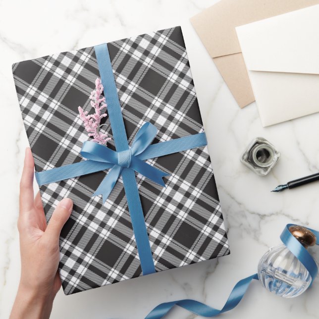 Black and White Tartan Plaid Gingham Pattern Wrapping Paper (Gifting)