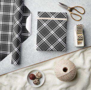 Black and White Tartan Plaid Gingham Pattern Wrapping Paper