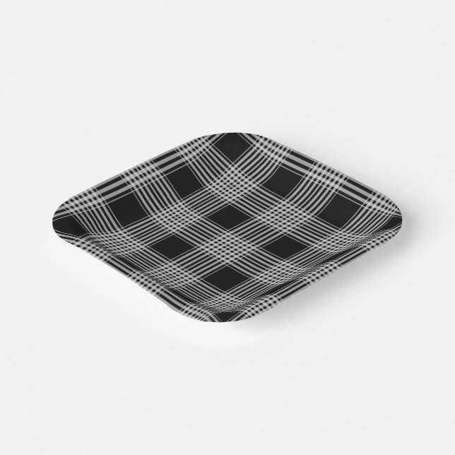 Black and White tartan plaid Paper Plates (Angled)