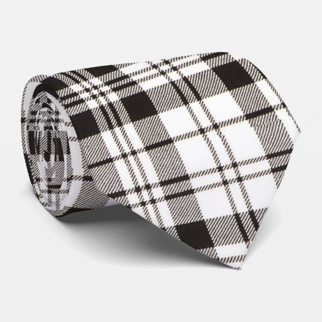 Black and White Tartan Plaid Pattern Neck Tie (Rolled)