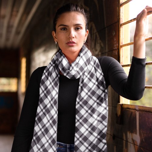 Black And White Tartan Plaid Scarf