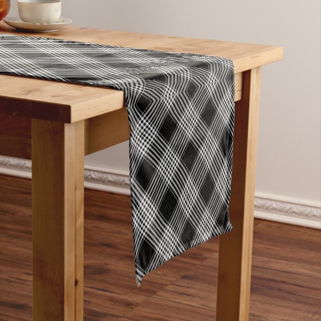 Black And White Tartan Plaid Short Table Runner (In Situ)