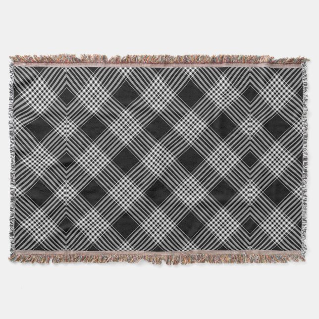 Black And White Tartan Plaid Throw Blanket (Front)