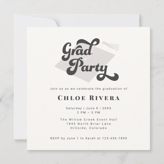 Black and White Tassel Grad Party Invitation (Front)