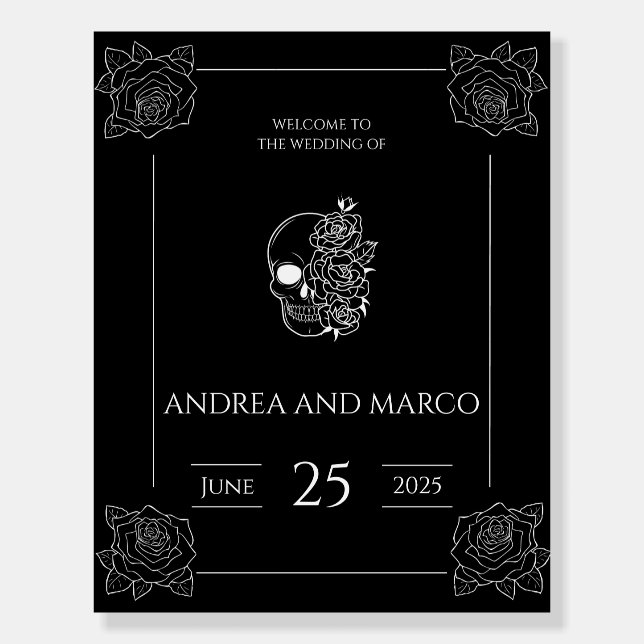 Black And White Tattoo Gothic Wedding Welcome Sign (Front)