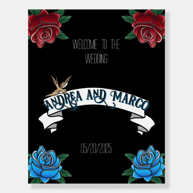 Black and White Tattoo Old School Invitation Foam Board (Front)