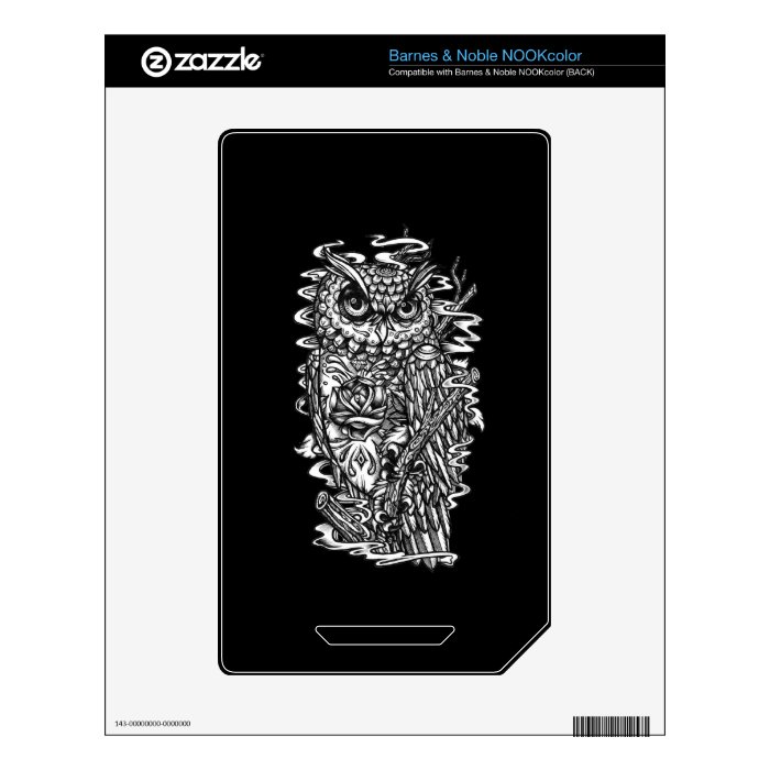 Black and white tattoo style owl illustration. NOOK color skin