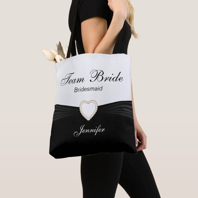 Black and White Team Bride Tote Bag (Close Up)