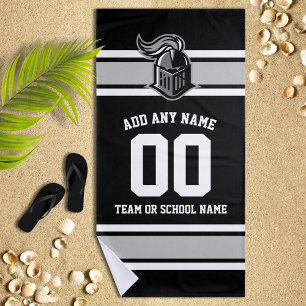 Black and White Team Colors and Mascot Beach Towel