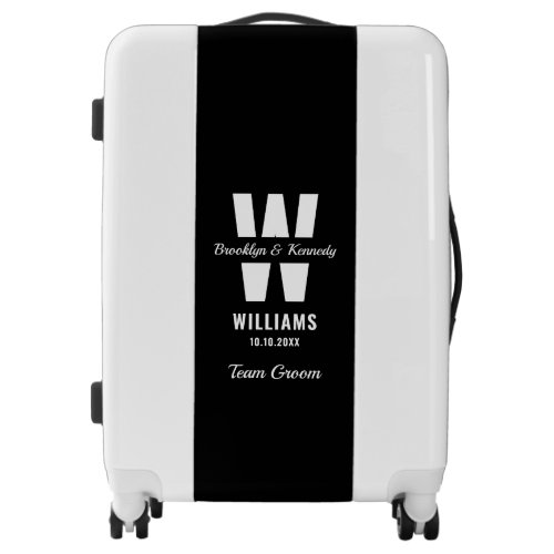 Black And White Team Groom Monogram Name Wedding Luggage