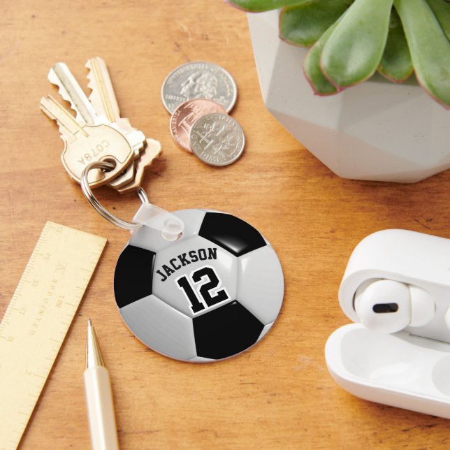 Black and White Team Soccer  ⚽ Ball   Keychain (Desk)