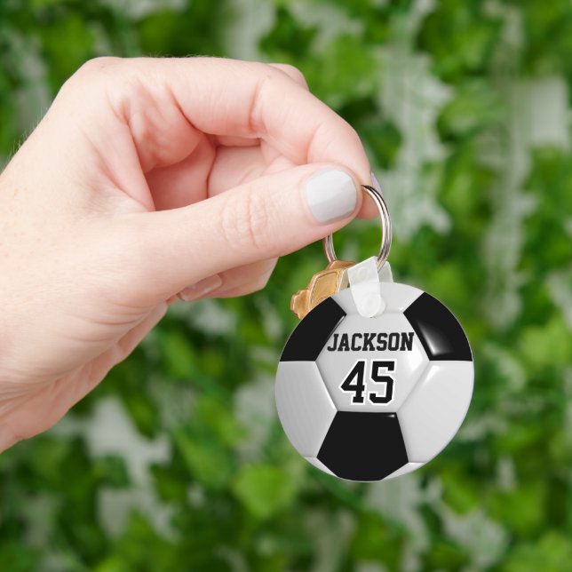 Black and White Team Soccer  ⚽ Ball  Keychain (Hand)