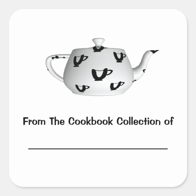 Black And White Teapot Personalized Bookplate (Front)