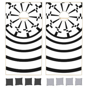 black and white tech design cornhole set