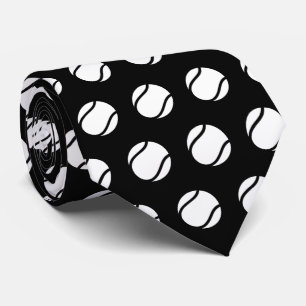 Black and White Tennis Ball Pattern Athletic Style Neck Tie