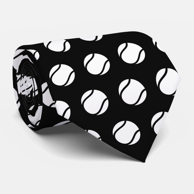 Black and White Tennis Ball Pattern Athletic Style Neck Tie (Rolled)