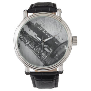 Black and White Tenor Saxophone Watch