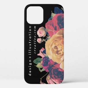 Black and White Text Business Rose Botanical Fete iPhone 12 Case