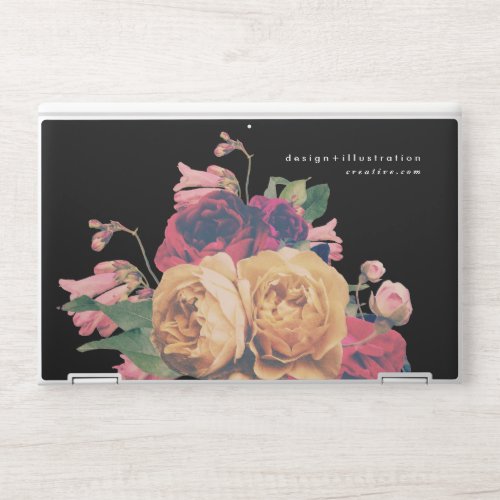 Black and White Text Business Rose Botanical Fete HP Laptop Skin