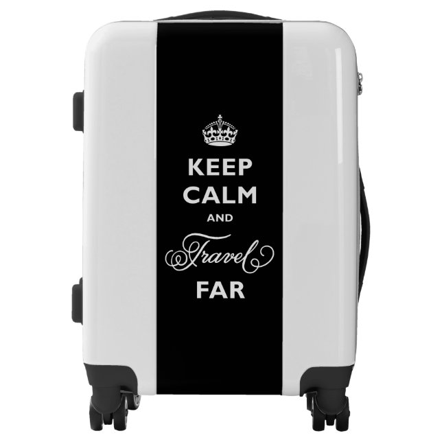 Black And White Text Keep Calm And Travel Far Luggage (Front)