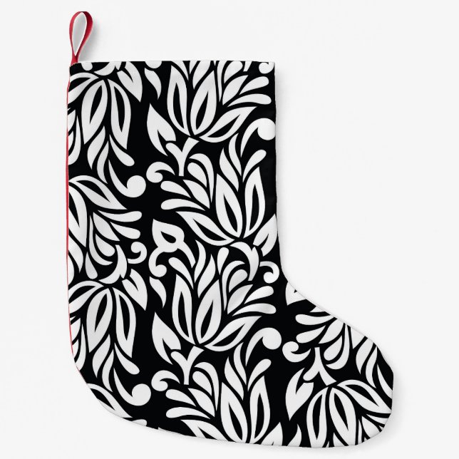 Black and white textile. small christmas stocking (Front)