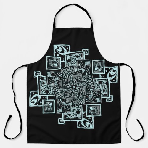 Black and white textured line tangle design apron