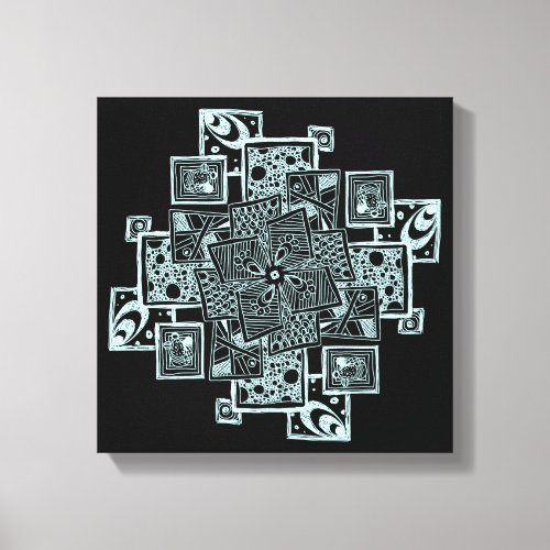 Black and white textured line tangle design canvas print