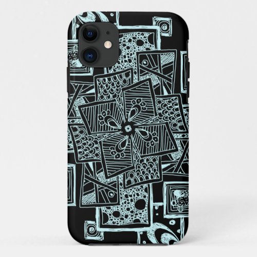 Black and white textured line tangle design iPhone 11 case