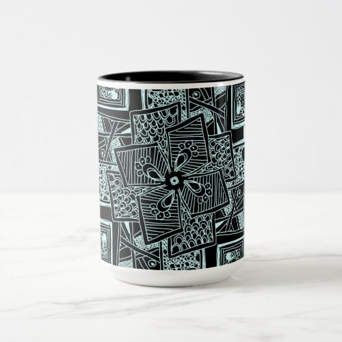 Black and white textured line tangle design mug