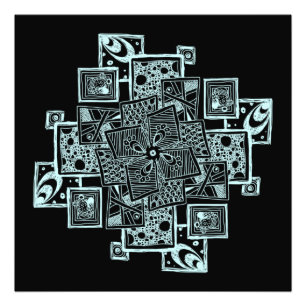 Black and white textured line tangle design photo print