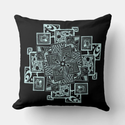 Black and white textured line tangle design throw pillow