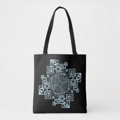 Black and white textured line tangle design tote bag