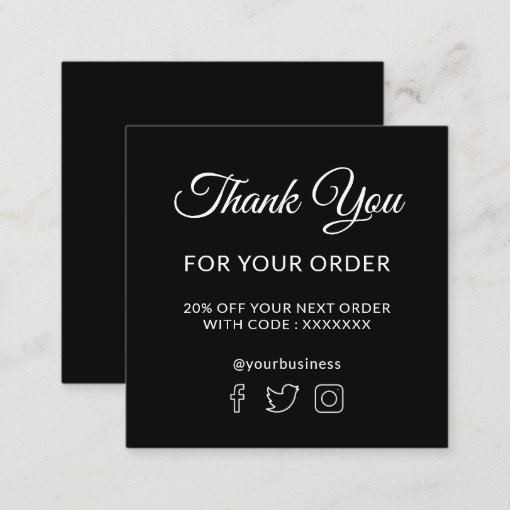 black and white thank you business card | Zazzle