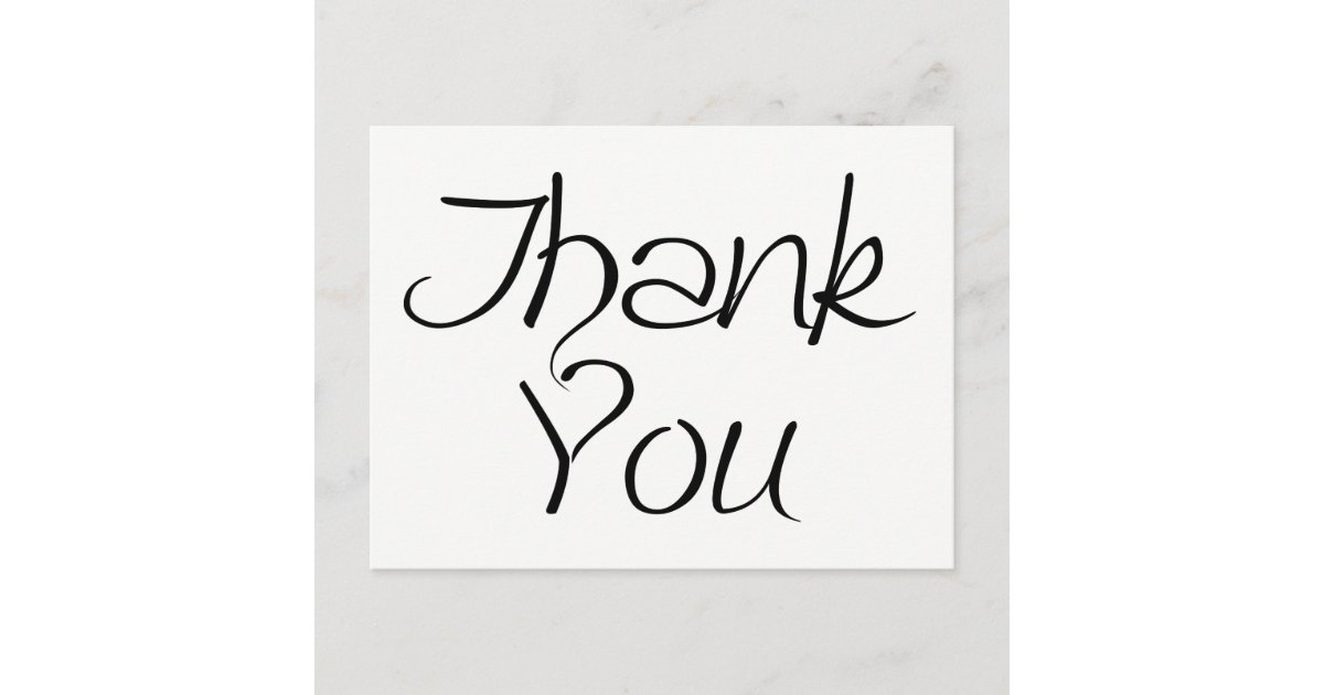 Black And White Thank you Calligraphy Postcard | Zazzle