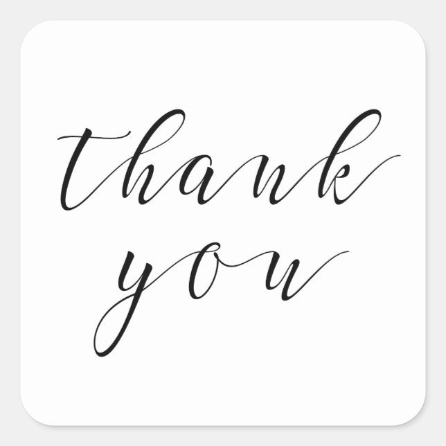 Black and white thank you. Calligraphy wedding Square Sticker (Front)