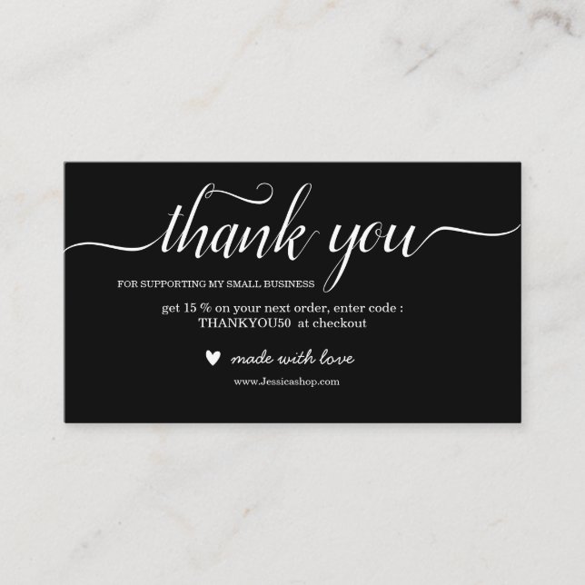 Black and White thank you card for order packaging (Front)