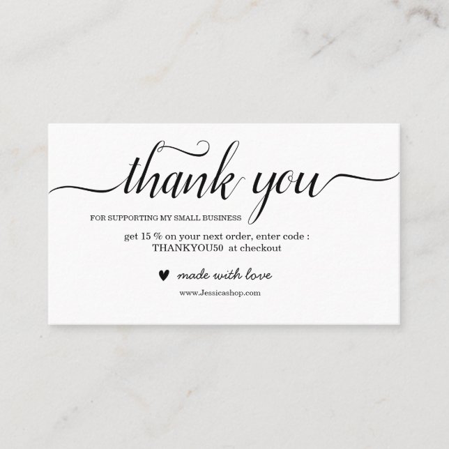 Black and White thank you card for order packaging (Front)
