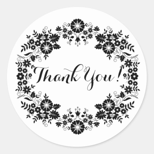 Black And White Thank You Classic Round Sticker