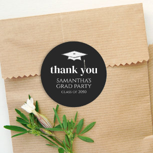 Black and White Thank You Graduation Custom Classic Round Sticker