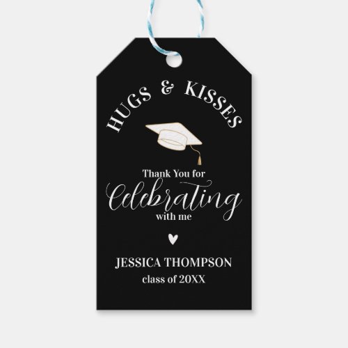 Black and White Thank you Hugs  Kisses Graduation Gift Tags
