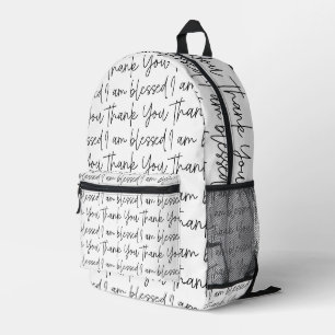 Black and White Thank You I am Blessed  Printed Backpack