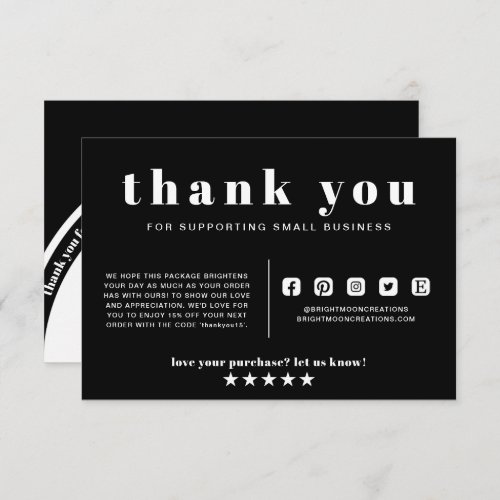 Black and White Thank You Order Small Business Enclosure Card