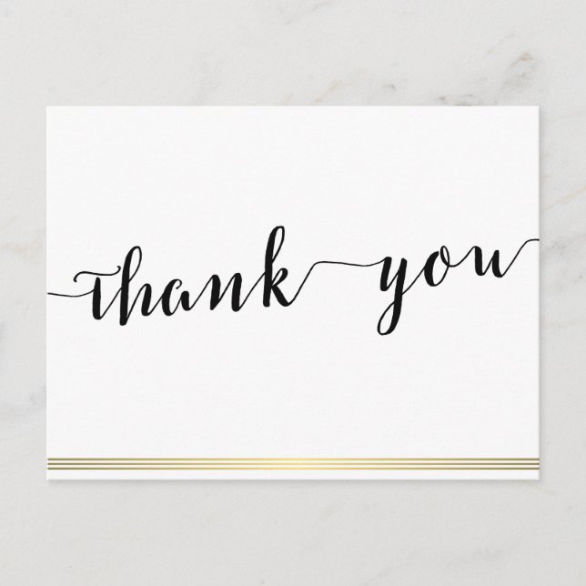 Black And White Thank You Postcards Gold Lines (Front)