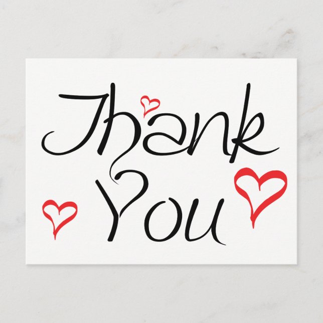 Black And White Thank you Red Love Hearts Postcard (Front)